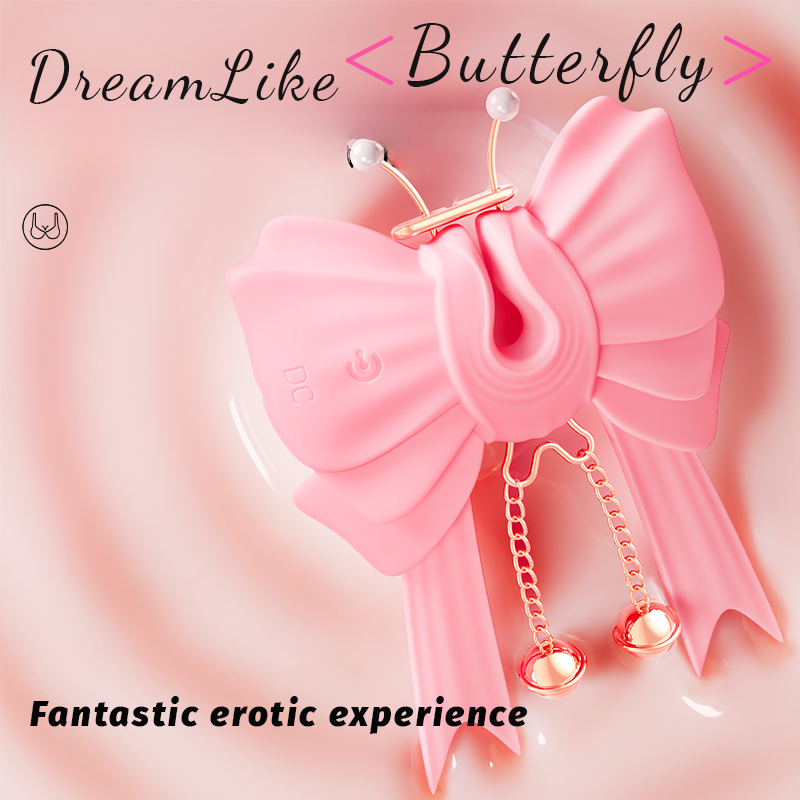 Pink Bowknot Vibrating Nipple Clamps App Control