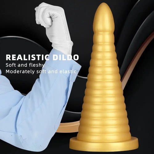 10.23in 14.56in Large Thread Gold Silicone Pagoda Thick Large Anal Plug Dildo