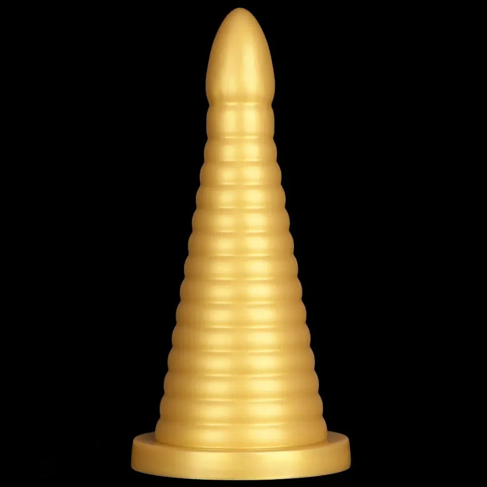 10.23in 14.56in Large Thread Gold Silicone Pagoda Thick Large Anal Plug Dildo