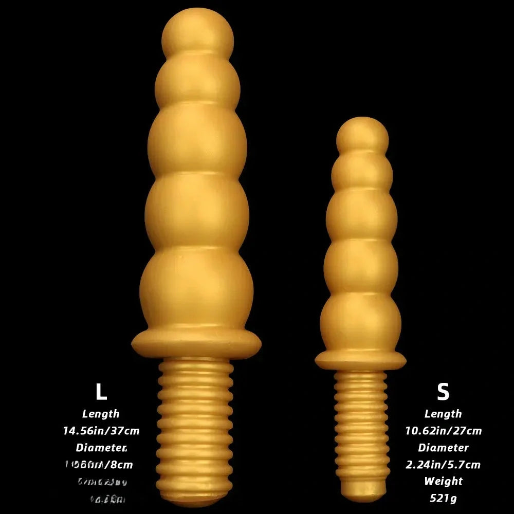 10.62in 14.56in Gold Silicone Anal Plug Dildo With Handle For Love