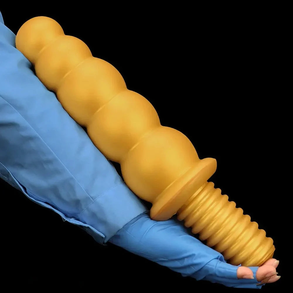 10.62in 14.56in Gold Silicone Anal Plug Dildo With Handle For Love