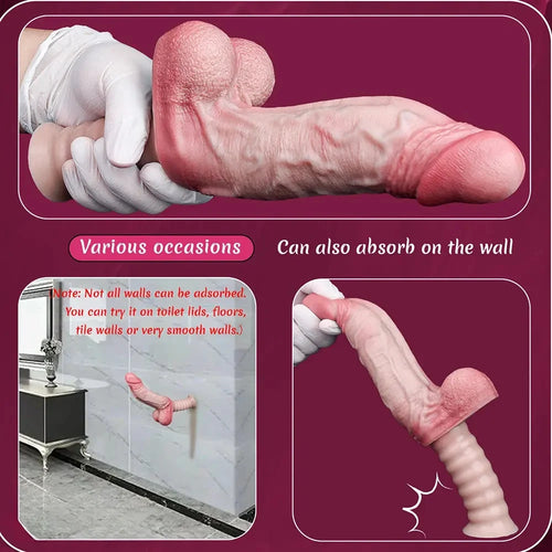 10.9in Real Feeling Double Layer Silicone Soft Handle Dildo For Expansion