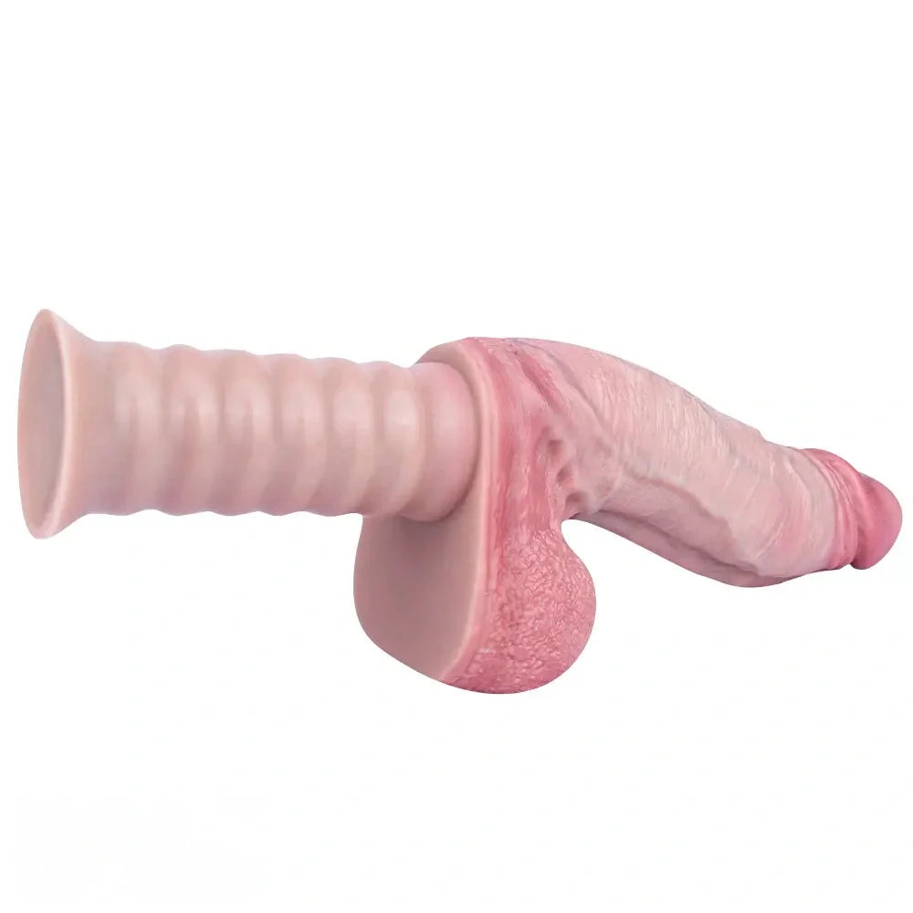 10.9in Real Feeling Double Layer Silicone Soft Handle Dildo For Expansion