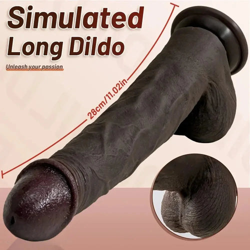 11.02in Ebony Wearable Realistic Silicone Thick Dildo For G Spot Vagina