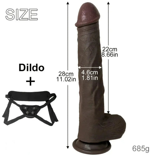 11.02in Ebony Wearable Realistic Silicone Thick Dildo For G Spot Vagina