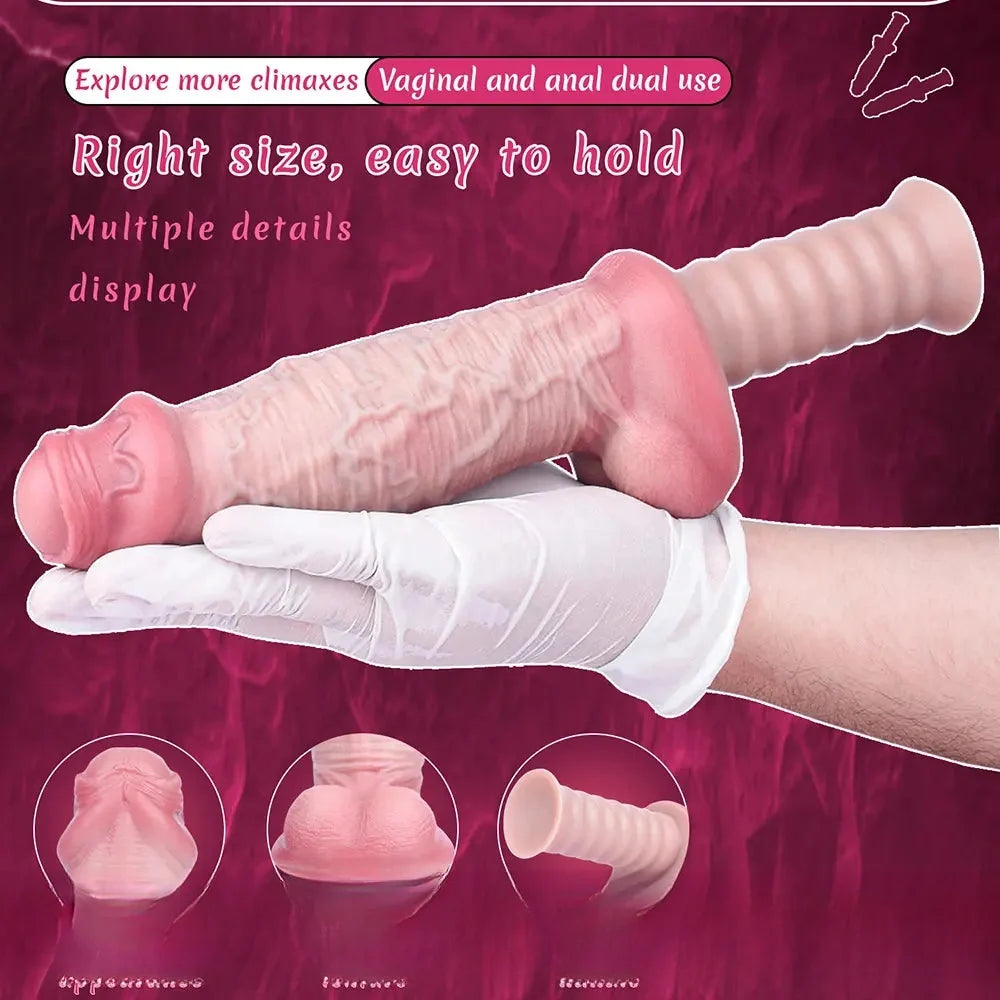 11.29in Real Feeling Uncut Double Layer Silicone Soft Handle Dildo For Sex