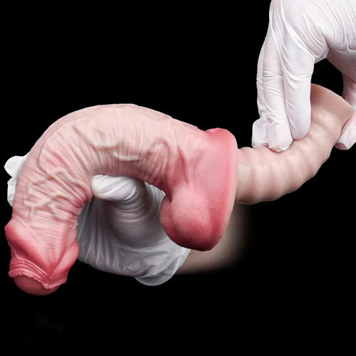 11.29in Real Feeling Uncut Double Layer Silicone Soft Handle Dildo For Sex