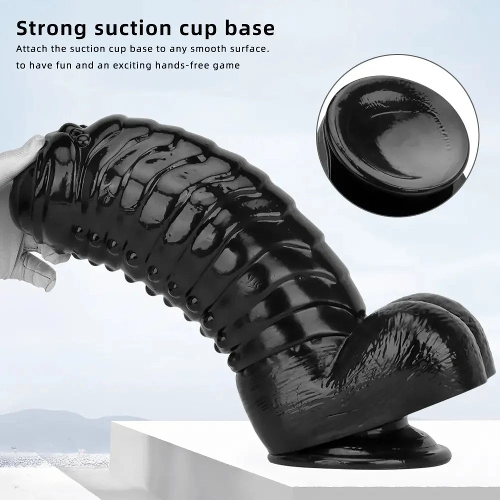 12.2in 13.38in Black PVC Large Thick Giant Caterpillar Anal Dilation Dildo