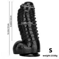 12.2in 13.38in Black PVC Large Thick Giant Caterpillar Anal Dilation Dildo