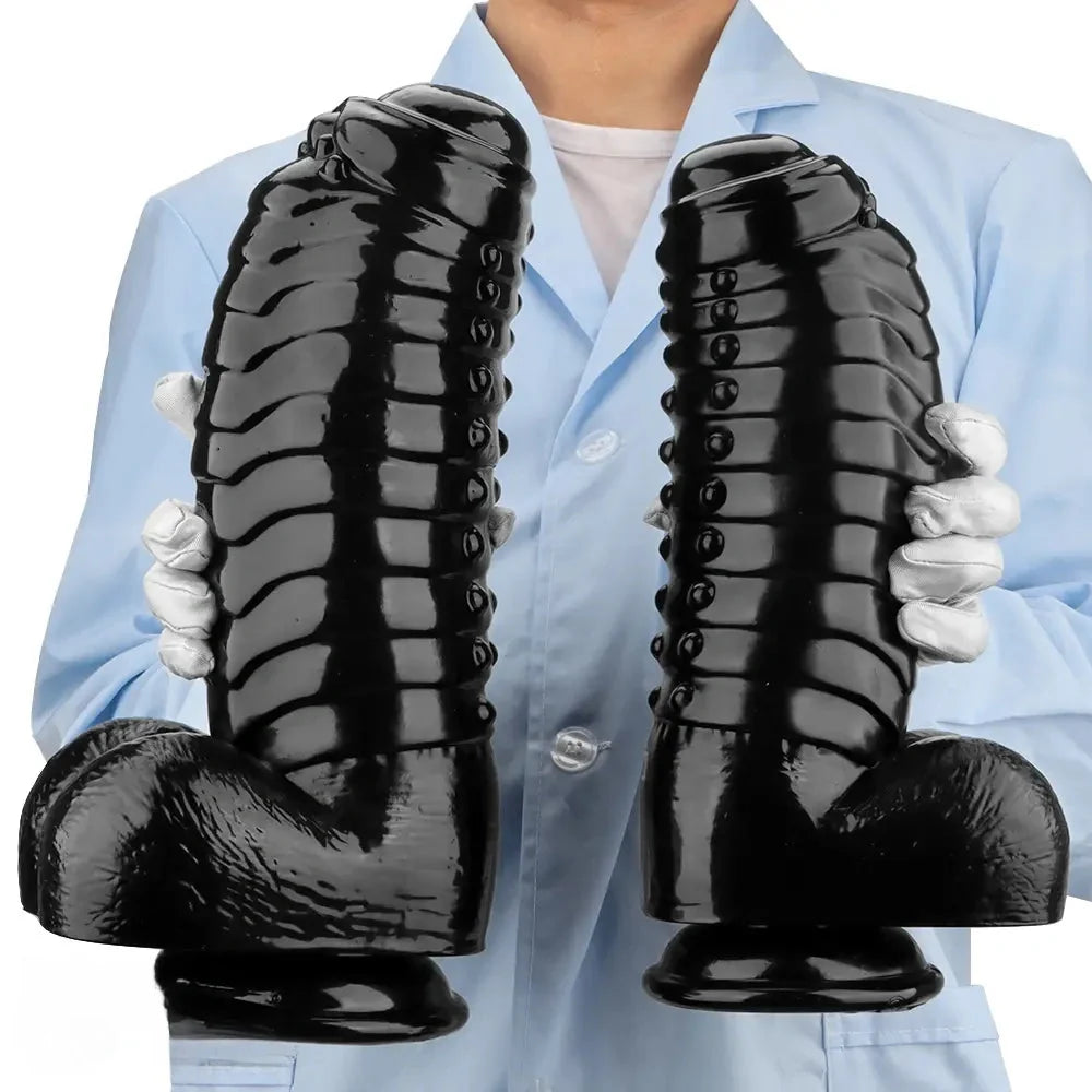 12.2in 13.38in Black PVC Large Thick Giant Caterpillar Anal Dilation Dildo