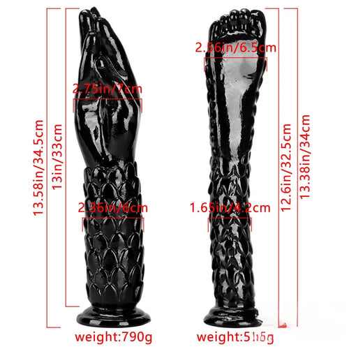 13.38in 13.58in Hands Feet Big Black Thick Dildo Masturbator