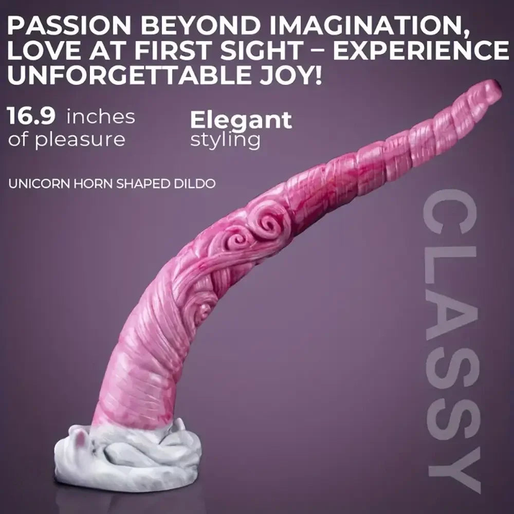 17.7in Unique Horn Elephant Fantasy Big Long Dildo For Hands-Free Play