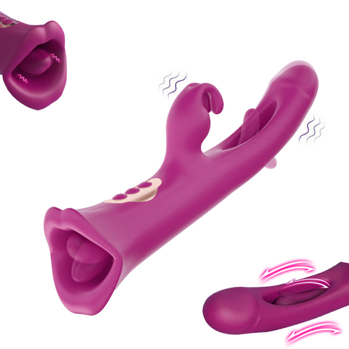 4 IN 1 Rose Muncher Rabbit Vibrator Licking Vibrating Flapping Clit Nipple Stimulator
