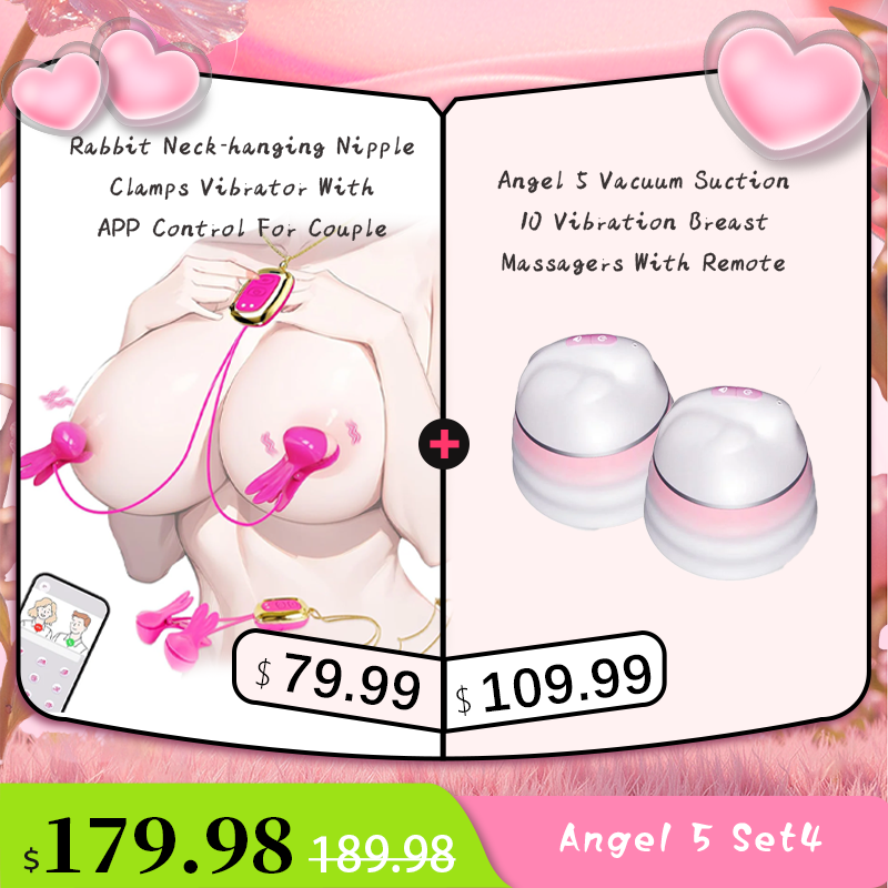 Angel 5 Vacuum Suction 10 Vibration Breast Massagers With Remote (A Pair)