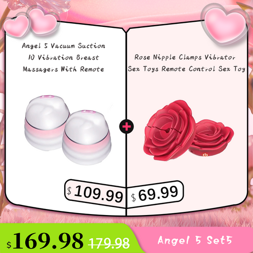 Angel 5 Vacuum Suction 10 Vibration Breast Massagers With Remote (A Pair)