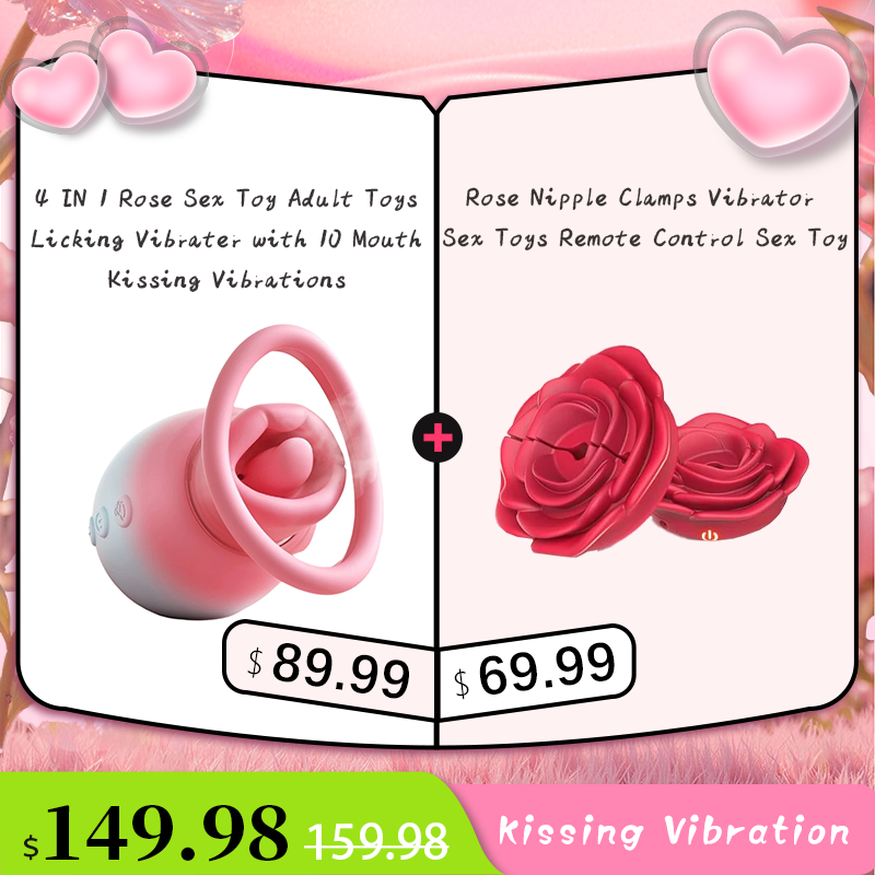 4 IN 1 Rose Sex Toy Adult Toys Licking Vibrater with 10 Mouth Kissing Vibrations