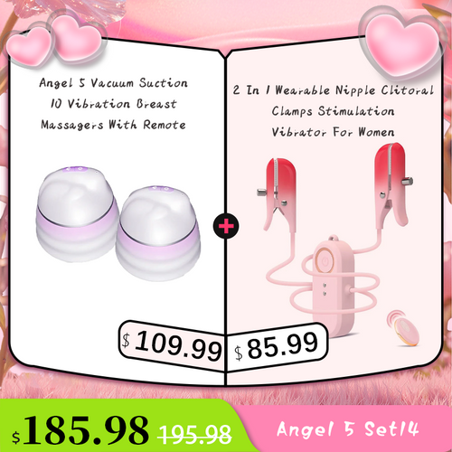 Angel 5 Vacuum Suction 10 Vibration Breast Massagers With Remote (A Pair)