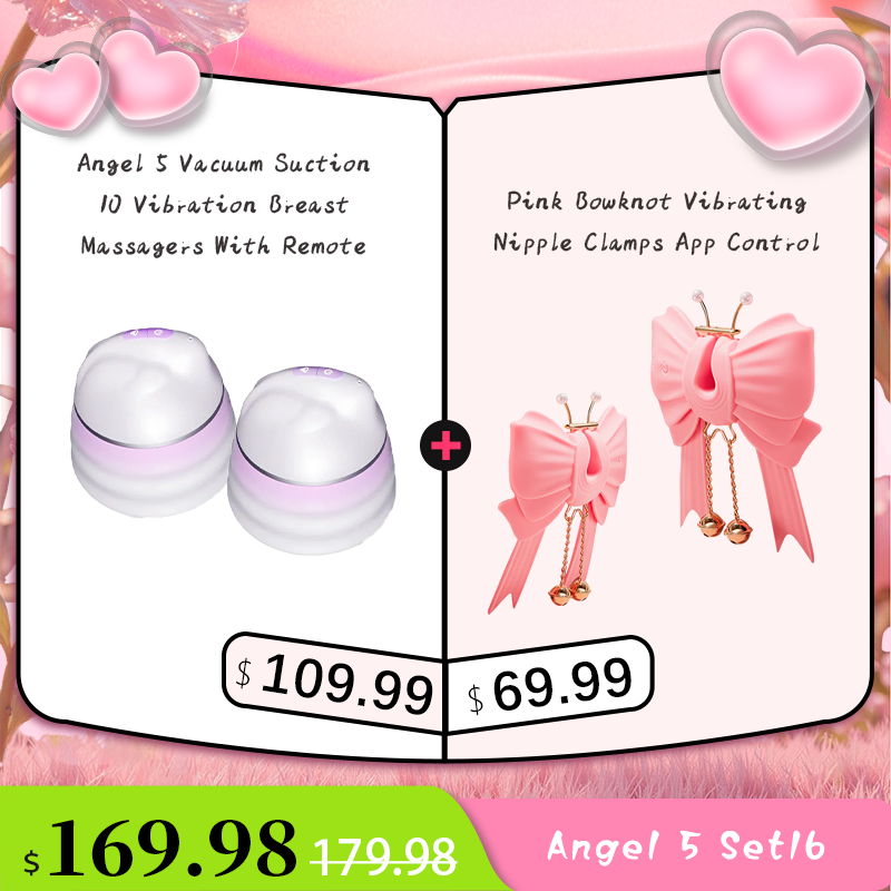 Angel 5 Vacuum Suction 10 Vibration Breast Massagers With Remote (A Pair)