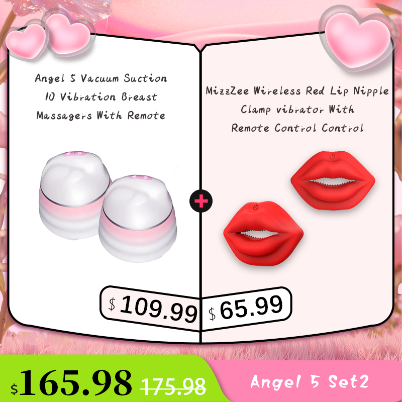 Angel 5 Vacuum Suction 10 Vibration Breast Massagers With Remote (A Pair)