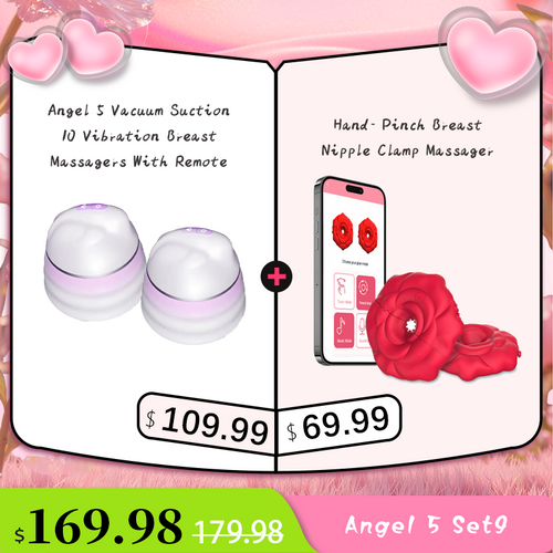 Angel 5 Vacuum Suction 10 Vibration Breast Massagers With Remote (A Pair)
