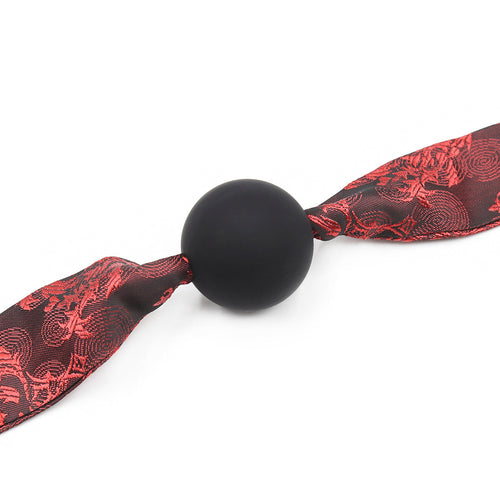 BDSM Silicone Mouth Ball Gag With Soft Jacquard Ribbon For Couple