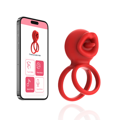 Cock Rings Clitoral Stimulator with Licking Mouth Pleasur with APP control