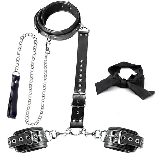 BDSM Bondage Neck to Wrist Restraints Kit with Traction Chain