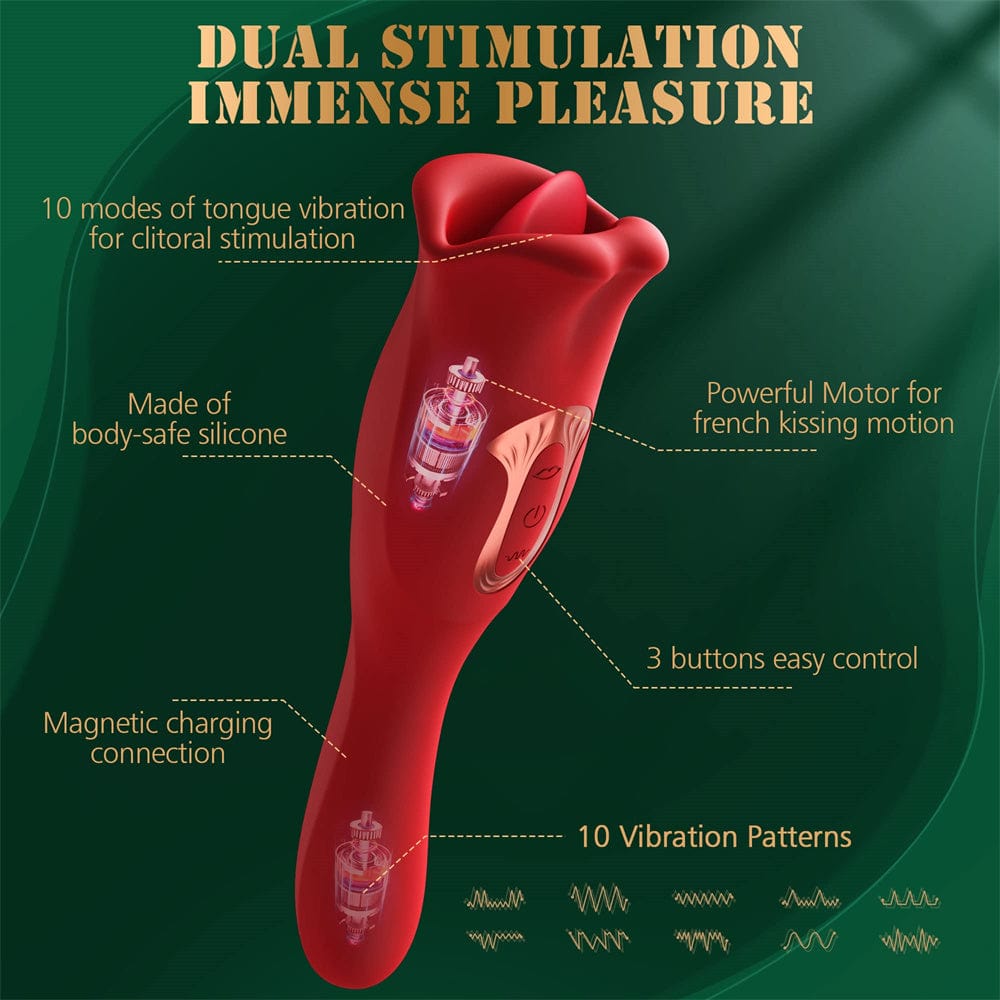 Rose Muncher Vibrator With Stick 10 Vibration Modes And 10 French Kissing Modes