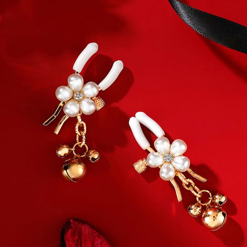 Pearl Petals Bells Nipple Clamps with Chain