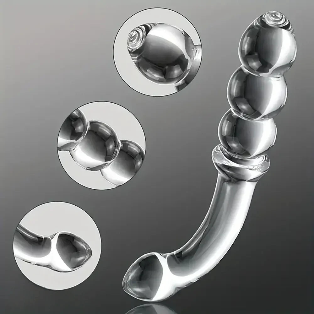 6.89in Double Headed Glass Dildo For Enhanced Pleasure With Beads