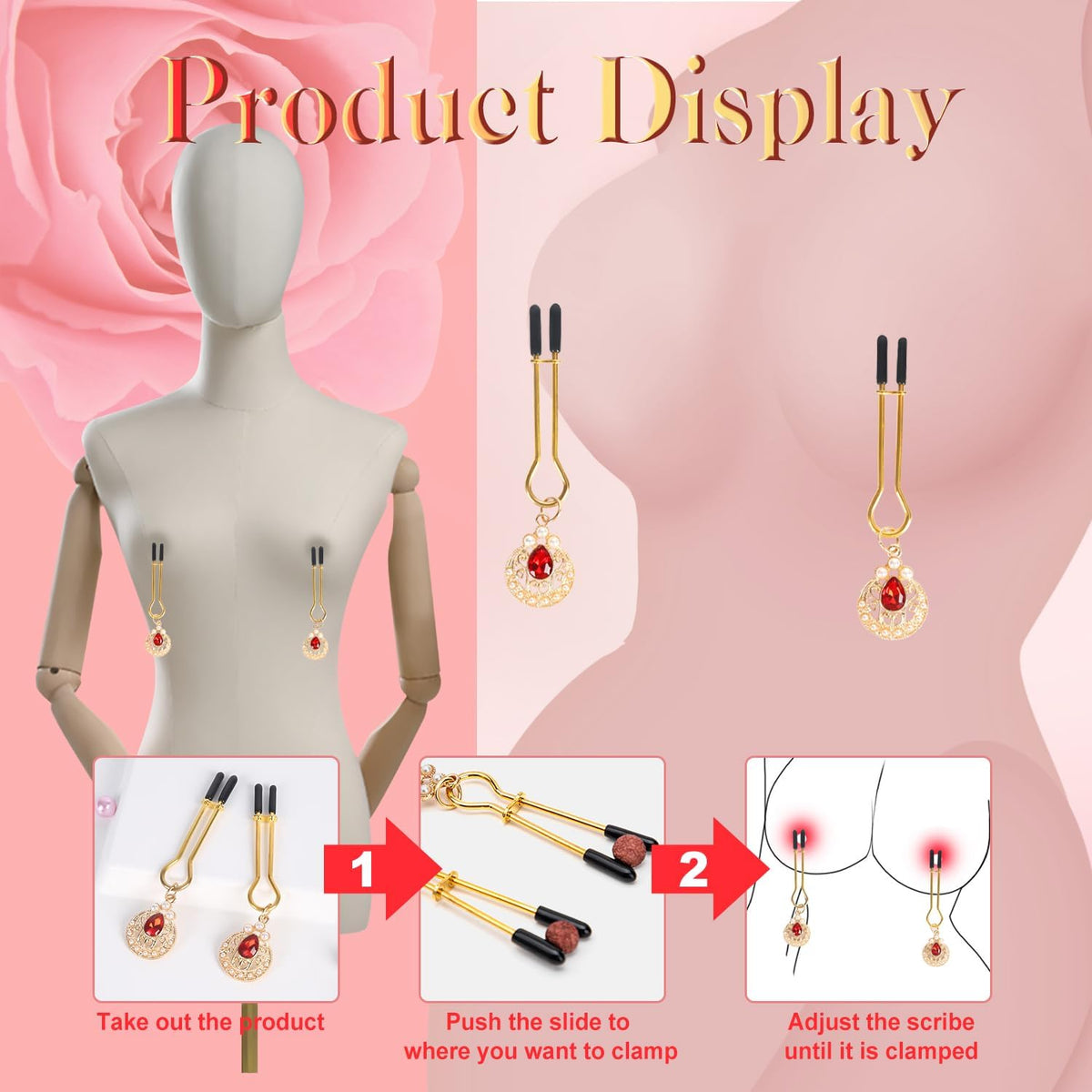 Rubine Pearl Decoration Nipple Clamps