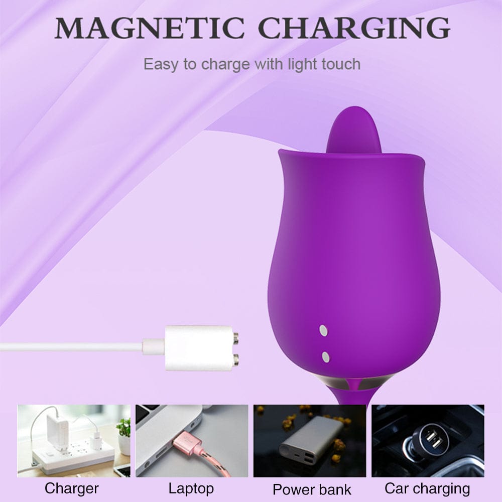 Purple Rose Toy Rotating Pearls Telescopic Tongue-licking Vibrator