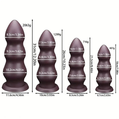 7.08in 8.46in 10.23in 12.2in Chocolate-Colored Silicone Anal Soft Smooth Dildo