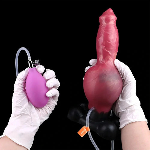 7.24in 9.21in Ejaculating Inflatable Dog Knot Silicone Soft Penis Dildo
