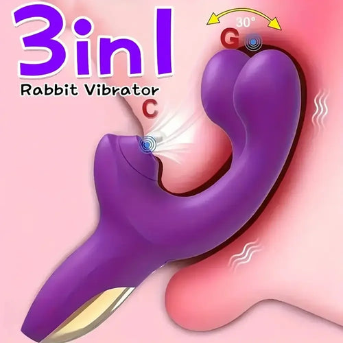 7.28in Triple Rabbit Sucking Buckle Vibrating Electric Anal Vagina Dildo