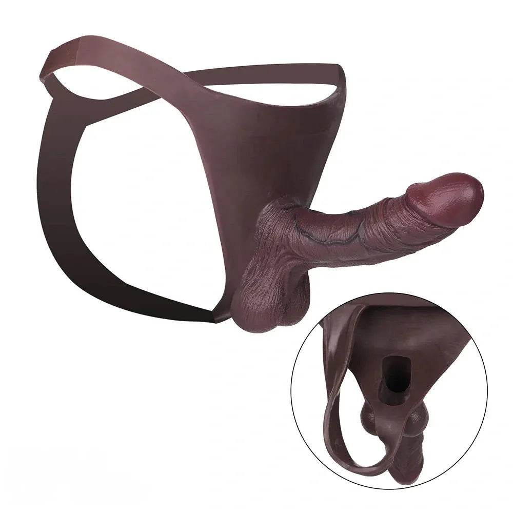 7.48in Hollow Strap on Silicone Soft Dildo Panty For Manual Climax Toy