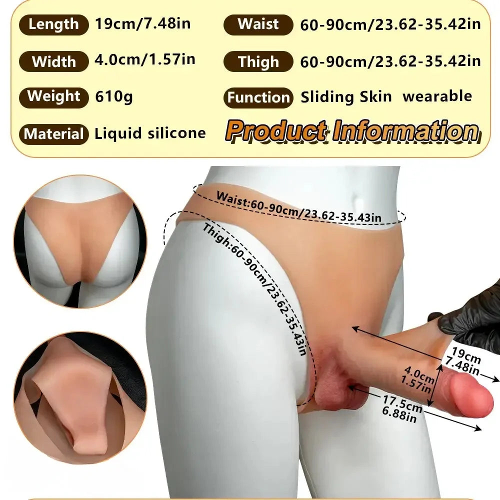 7.48in Solid Penis Strap Dildo Panty Sliding Skin Foreskin Dildo Cock Toy