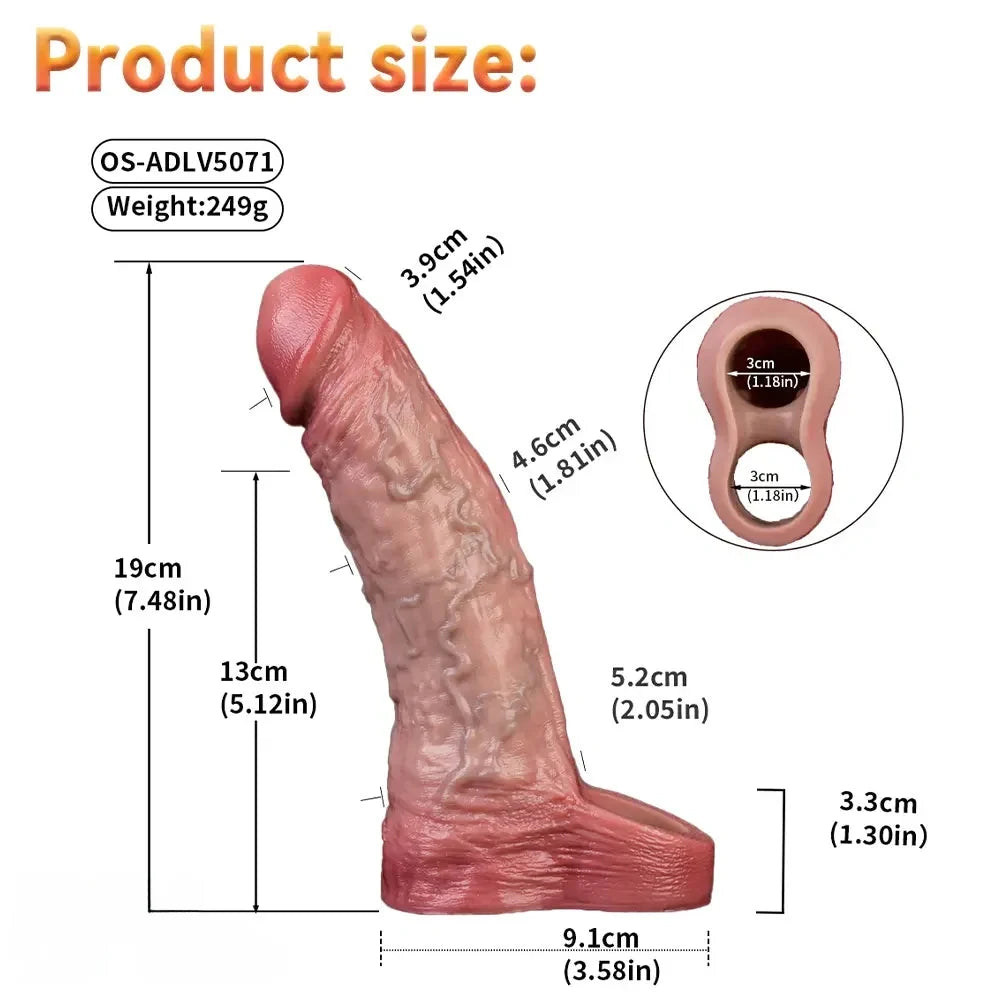 7.48in Vibrating Real Remote Silicone Hollow Dildo Sleeve Cock Extender