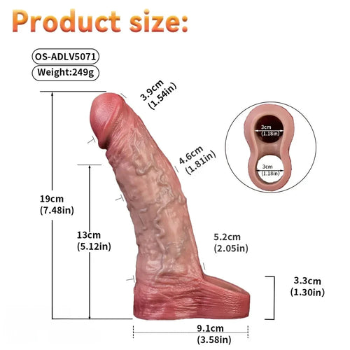 7.48in Vibrating Real Remote Silicone Hollow Dildo Sleeve Cock Extender