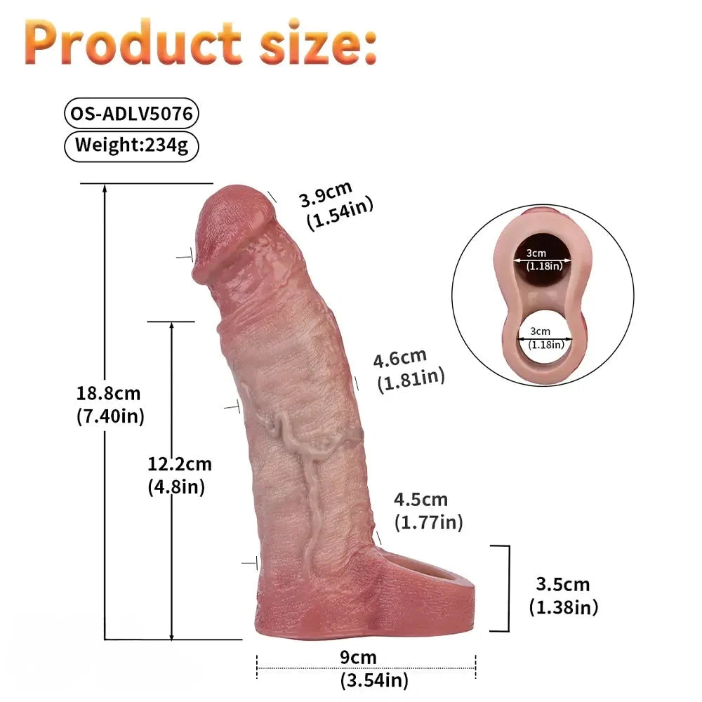7.4in Vibrating Auto Remote Silicone Hollow Dildo Sleeve Cock Extender