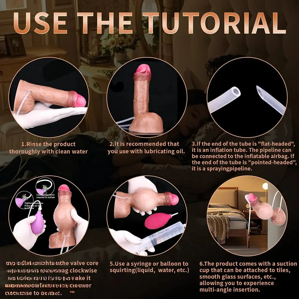 7.59in Inflatable Squirting Soft Silicone Dildo Penis For Gay Masturbation