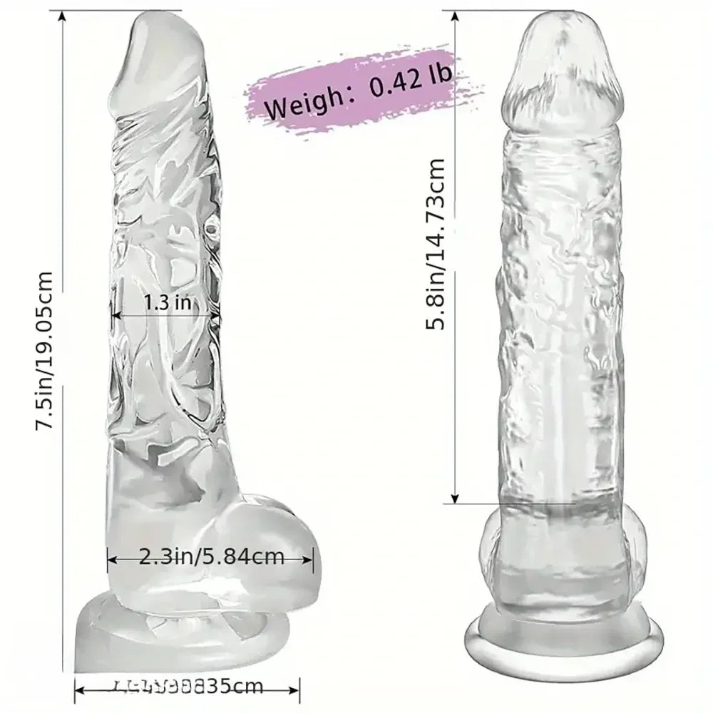 7.5in Clear Realistic Suction Cup Anal Dildo For G-spot Prostate Play