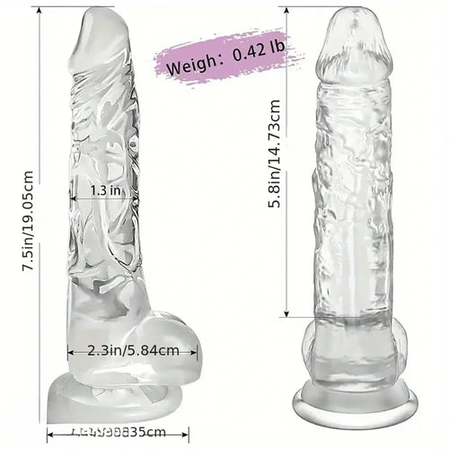 7.5in Clear Realistic Suction Cup Anal Dildo For G-spot Prostate Play