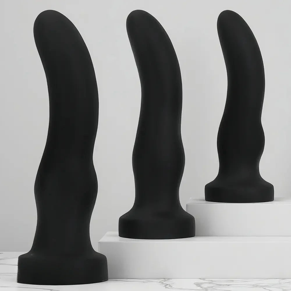 7.67in 9.25in 11.22in Black Silicone Anal Plug Dildo For Couples Men