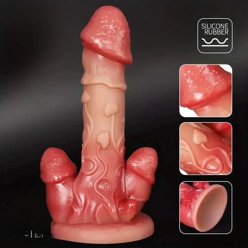 7.68in Three-Head Male Female Silicone Dildo Texture For G-Spot Stimulation