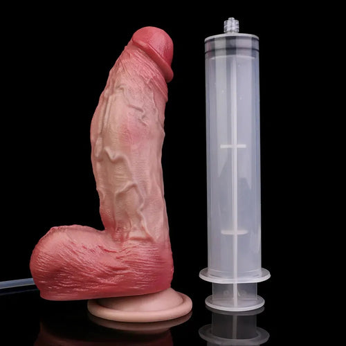 7.76in Flesh Lifelike Liquid Silicone Double Layer Realistic Cumming Dildo