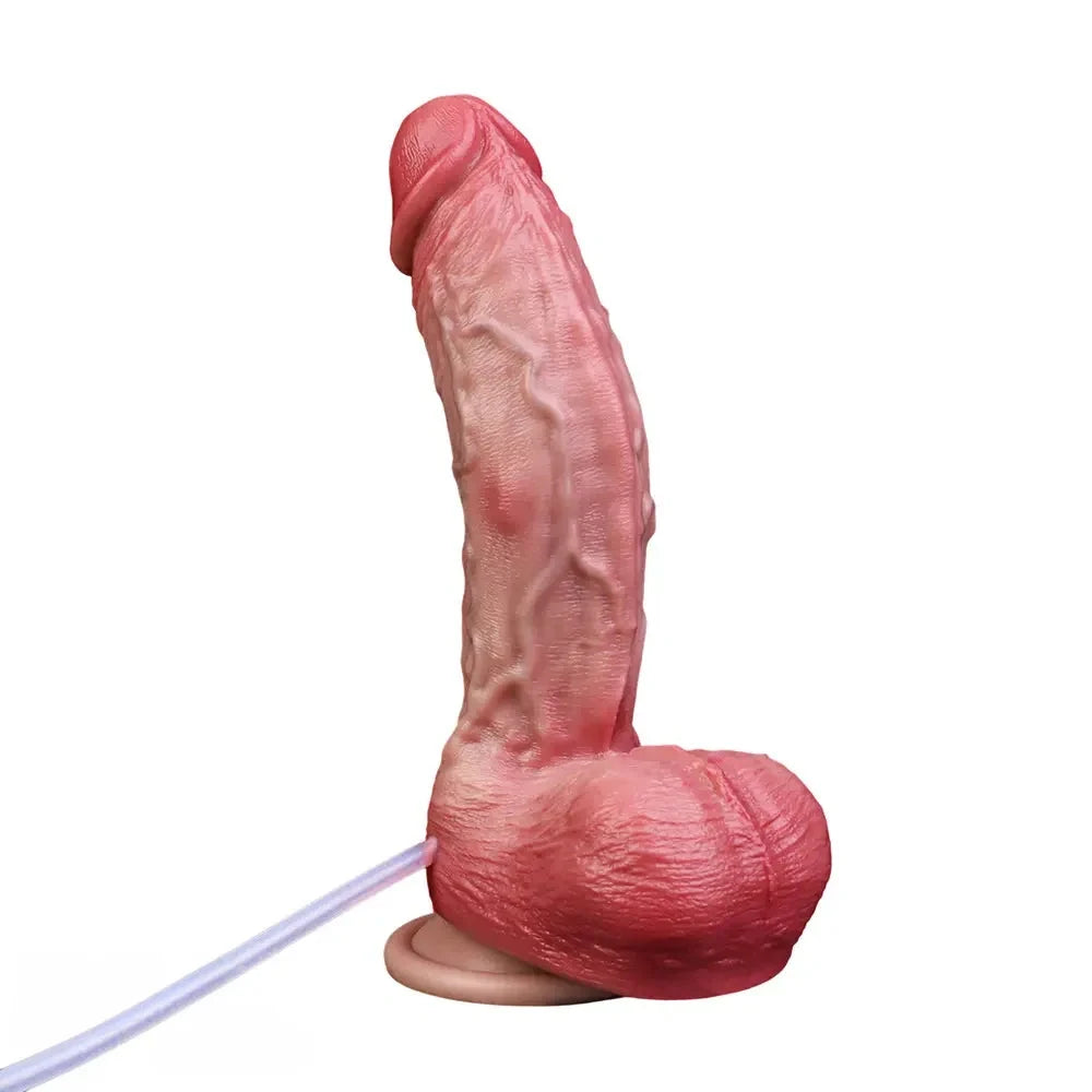7.76in Flesh Lifelike Liquid Silicone Double Layer Realistic Cumming Dildo