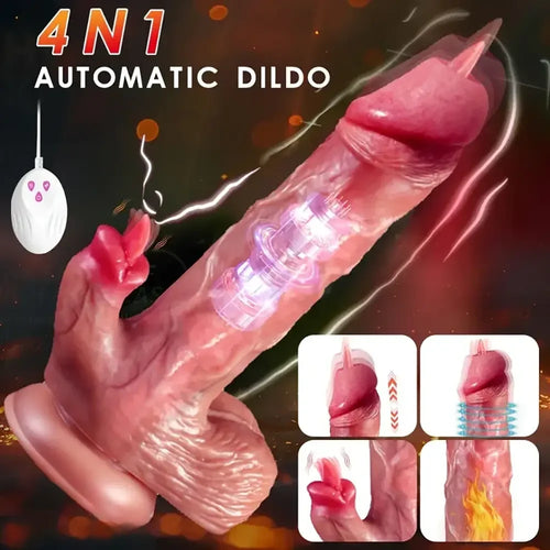 7.87in 4in1 Real Thrusting Intense Vibrating Heating Auto Licking Dildo
