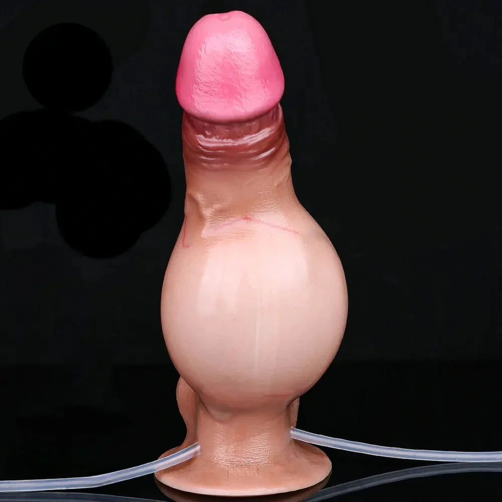 7.87in Inflatable Squirting Soft Silicone Woman Men Dildo With Suction Cup