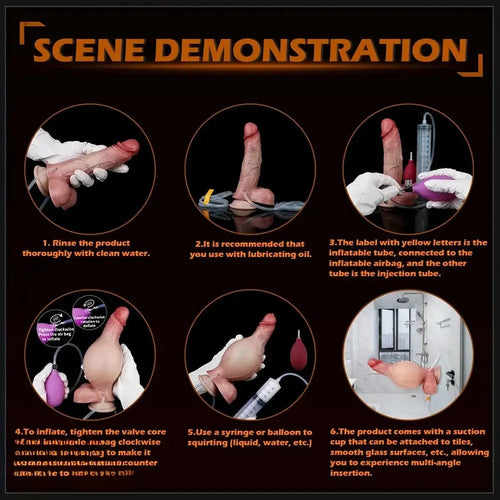 7.8in Liquid Silicone Soft Realistic Penis Inflatable Ejaculating Female Dildo
